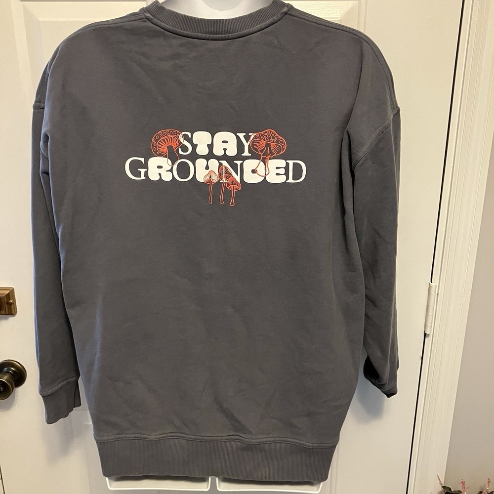 Outdoor Voices Olive Green Sweatshirt Size Large Stay Grounded Mushrooms Women's